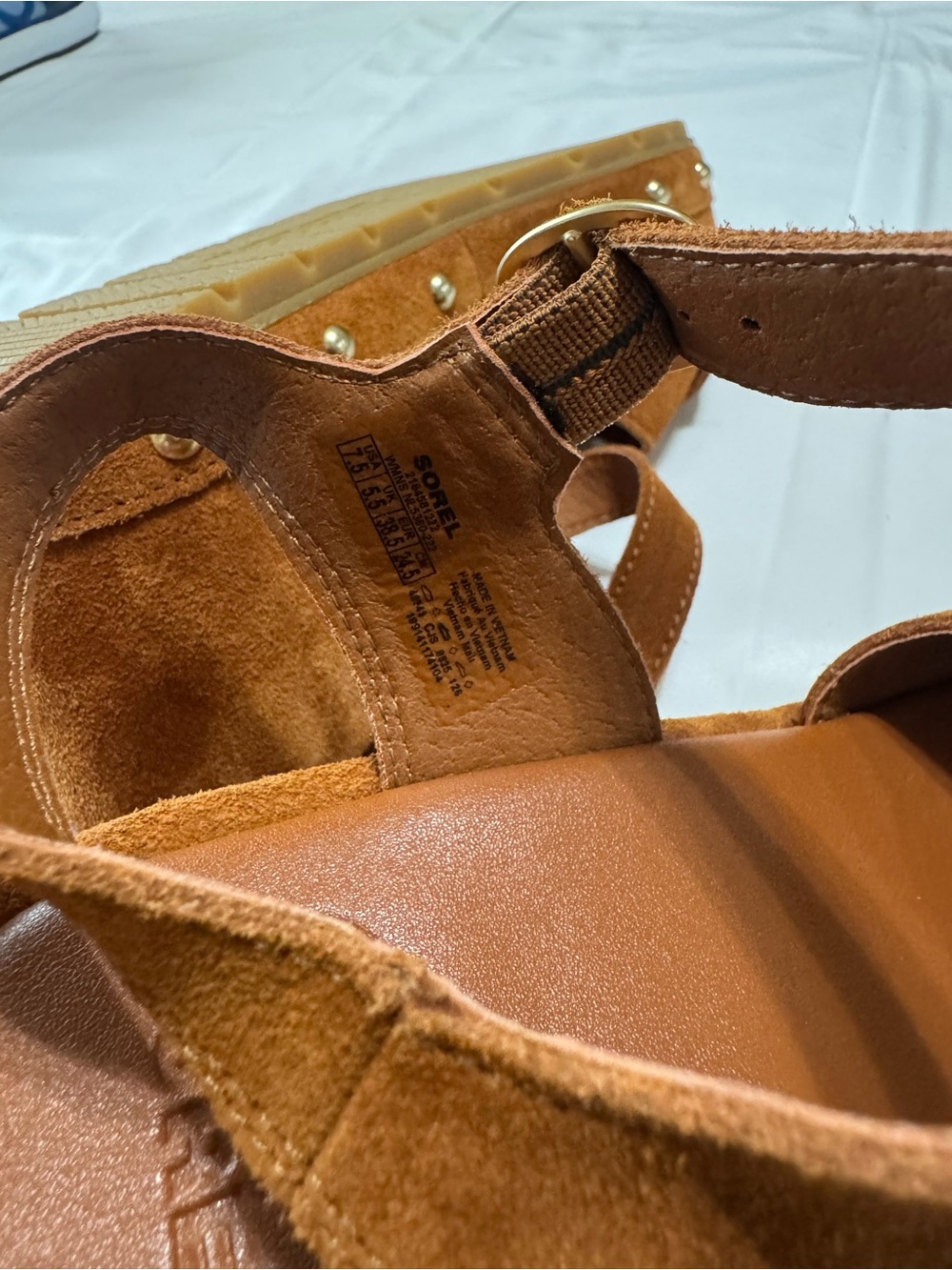 Sorel Brown Suede Studded Wedge Sandals with Ankle Strap - Picture 6 of 8